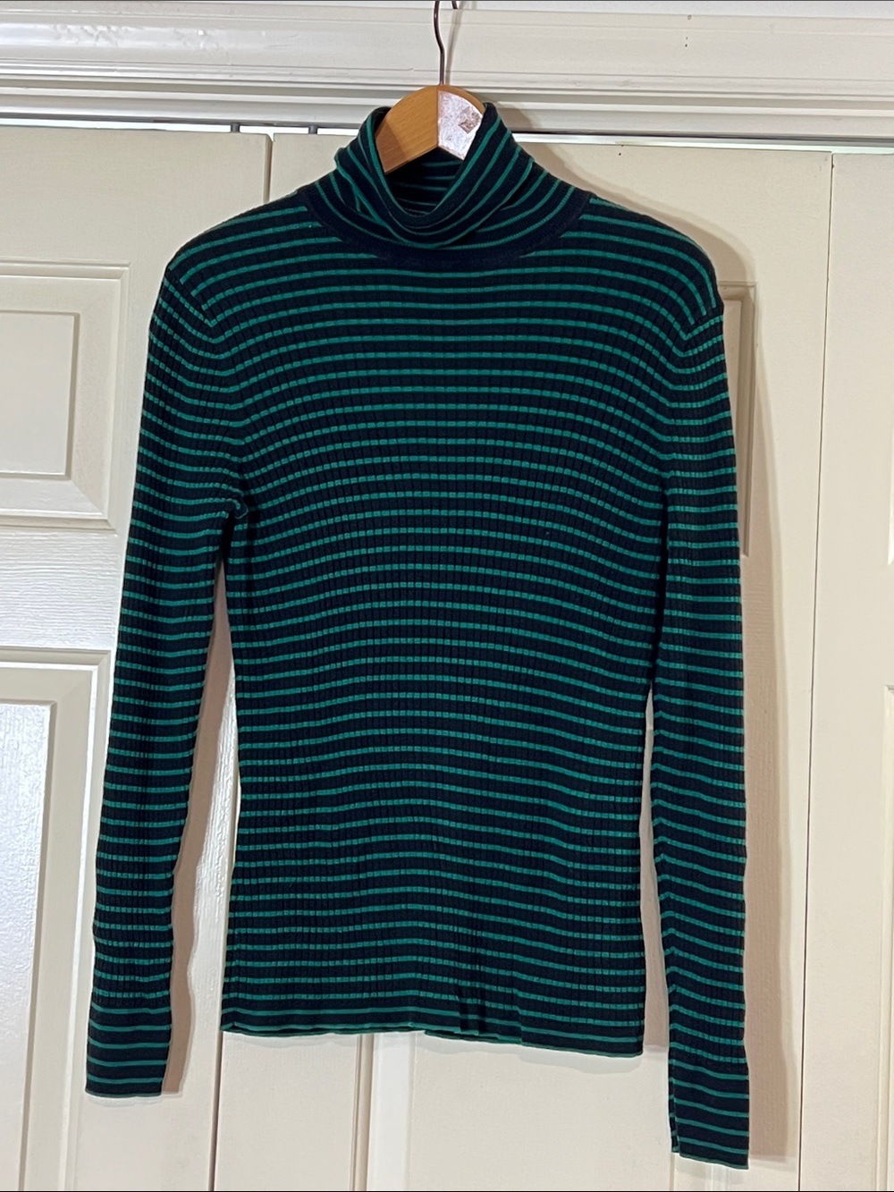 Talbots Striped Turtleneck Sweater - Green & Black